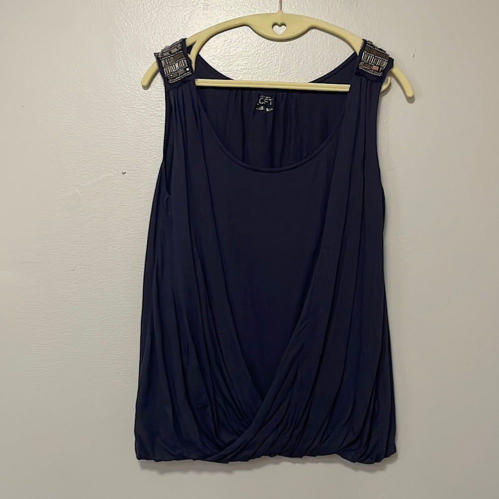 Loft navy shirt. Embellished shoulders. Sz small